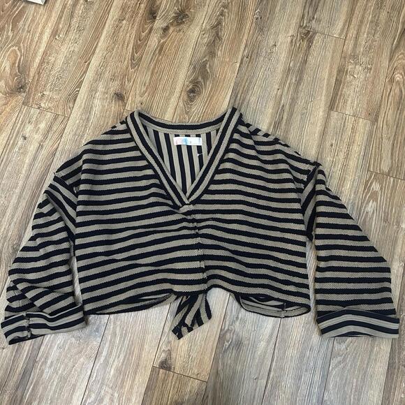 Free People Beach Alyria Pullover Stripped Navy/Tan Women’s Xs Oversized Cropped